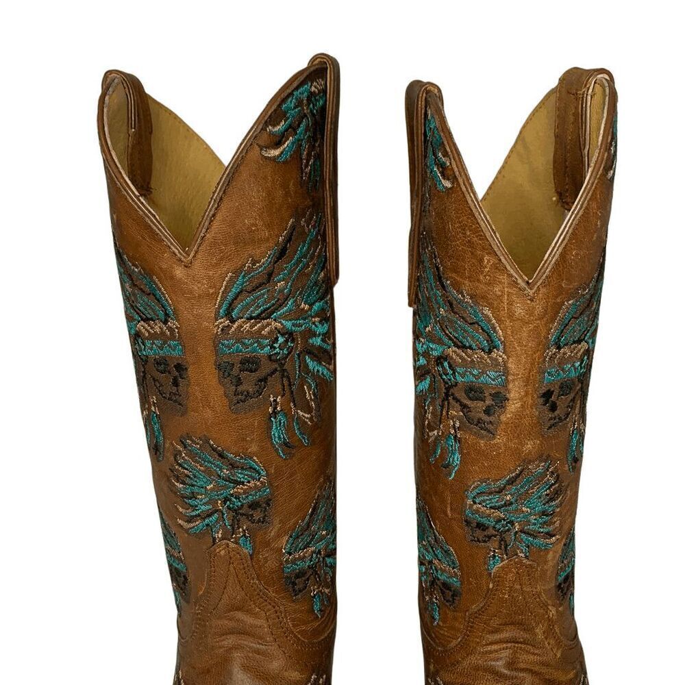 Old Gringo Yippee Ki Yay Cowgirl Boots Leather Skull Headdress Embroidery Size 7 - Picture 3 of 10